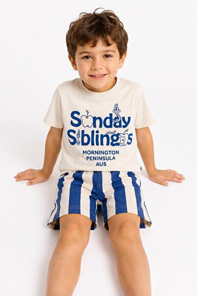 Perendi Boy's Sunday Printed 100% Cotton Shorts Set