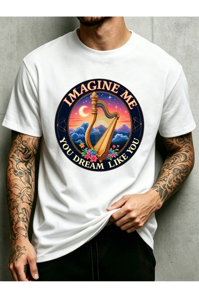 LİNA06 تي شيرت رجالي أنيق، تصميم Imagine Me Dream Like You Harp، ملابس كاجوال...