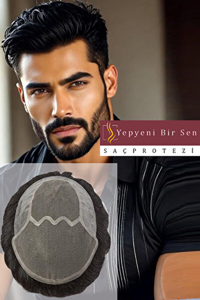 SP sacprotezim yepyeni bir sen Protez Saç Qa8 - 6X10 - Renk 1b Ince Telli Her...