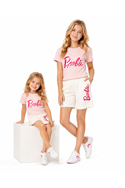 Barbie طقم شورت أطفال مرخص من الموسم الجديد مكون من قطعتين (علوي وسفلي)