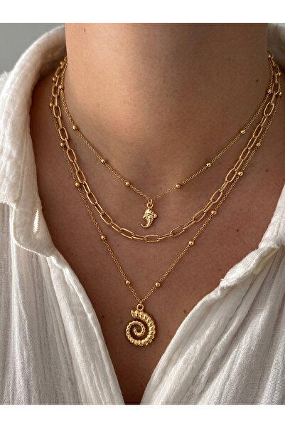 Esdem Accessories Altın Sarısı Çoklu Spiral Deniz Kabuğu Kolye