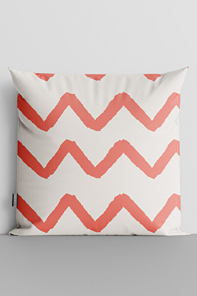 TicaretJet Red Zigzag Lines Double Sided Digital Printed Throw Pillow Cover -...