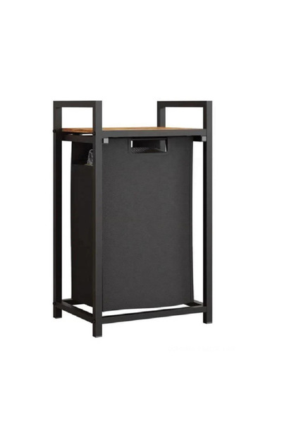 JMB Cos de Rufe Metalic Negru cu Raft din Lemn 50x32,5x71cm - 45L