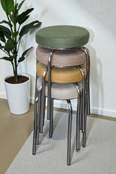 WENTHOME 4 Adet Renkli Kumaş Tabure - Metal Ayak Ahtapot Tabure (MONTAJLI KUL...