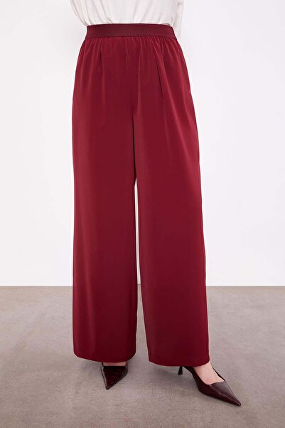 Levidor Burgundy Wide Leg Elastic Waist Pants