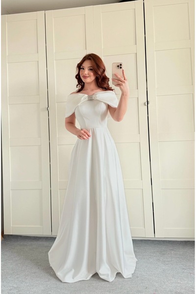 ayşenur Dinçer butik Lovely Fiyonk Abiye Beyaz