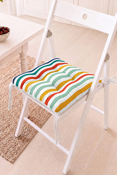 Home Çizgili Desenli Pofidik Sandalye Minderi - Renkli ve Modern Dekoratif Mi...