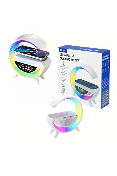CASA JOY Boxă portabilă 4-în-1 cu iluminare LED multicoloră, ceas digital, ra...
