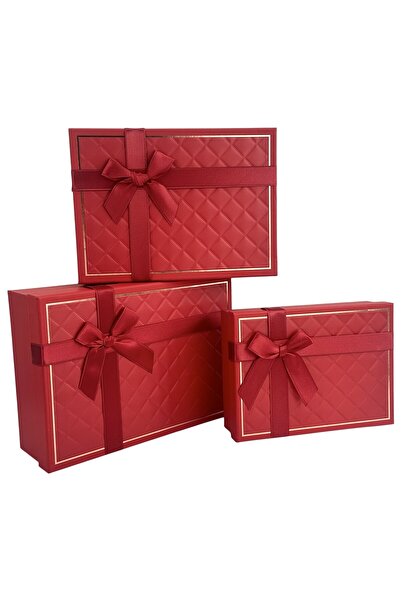 OEM Set Cutii Dreptunghiulare Hârtie Roșu 3 Piese