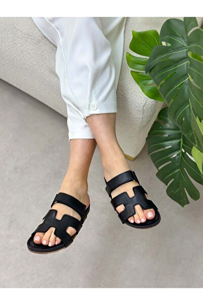 ERVANIN BUTİĞİ Black Skin (Lavender) Velcro Women's Slippers