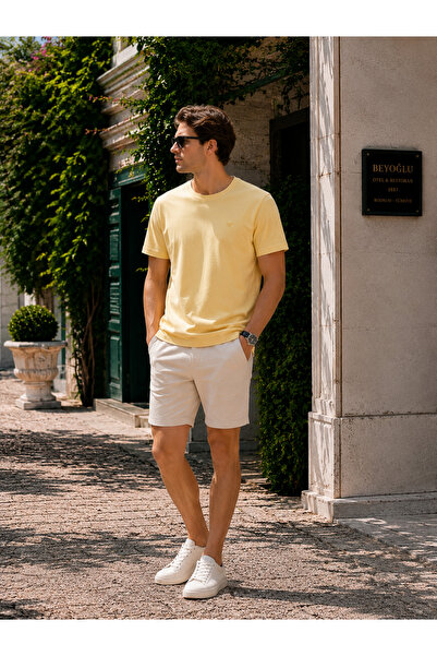 Maccali Ανδρικό μπλουζάκι με κέντημα στο στήθος, casual, φαρδύ, κίτρινο