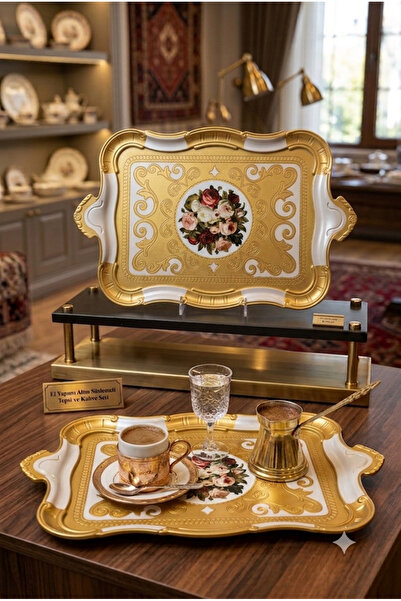 ŞAHİNSAN Gül Ağacı Büyük boy Tepsi 33x51 GOLD BEYAZ
