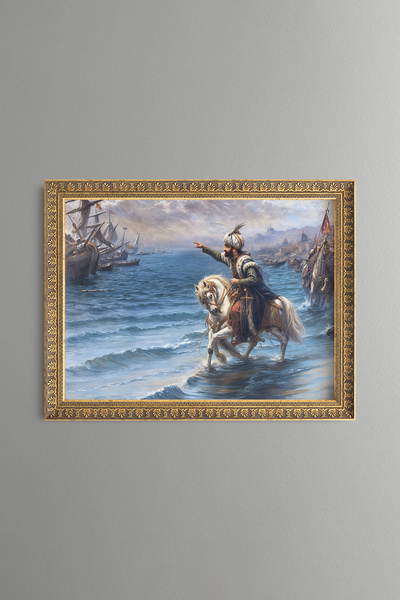 epiqart فاتح السلطان محمد يركب حصانه نحو البحر - لوحة منقوشة عتيقة الطراز - ن...