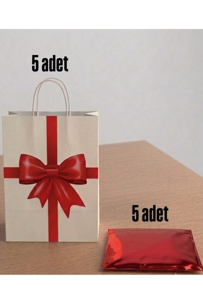 e Erta 25x31 Cm 5 Adet Kurdele Desenli Kraft Çanta,25x35 Cm 5 Adet Kırmızı Re...