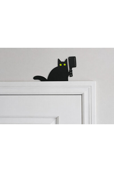 Satırlı Kara Kedi Kapı Üstü Süsü