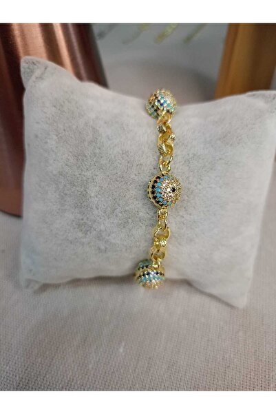 CM Jewelry NAZAR BONCUKLU KUYUMCU ALTIN KAPLAMA GÖRÜNÜM ÇELİK BİLEKLİK (KADIN...