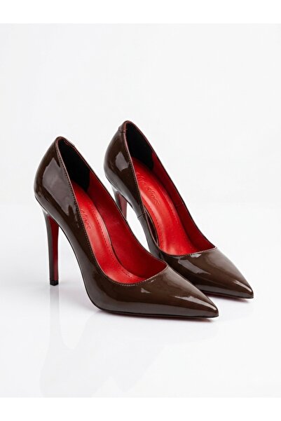 afra shoes Women's Matte Brown Patent Leather Classic Heeled Stiletto