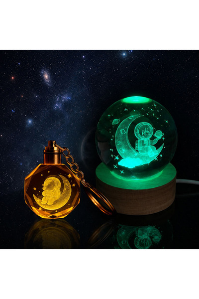 Angel Of Life Color Changing Glass Globe and Keychain Set with Astronaut Desi...