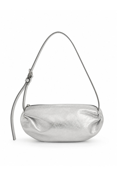 Marcc Bag Metalik Gümüş Hakiki Deri Kadın Mini Omuz Çantası