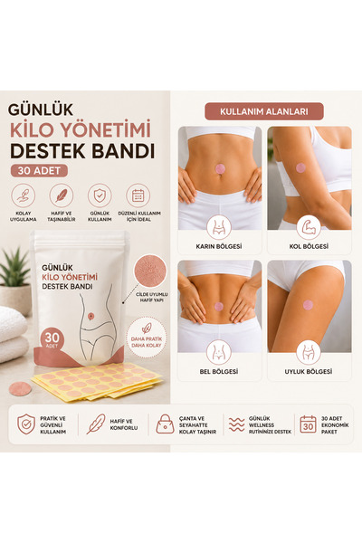 Eşya Dünyası Günlük Kilo Yönetimi Destek Bandı 30 Adet – Cilde Uyumlu Yapışka...