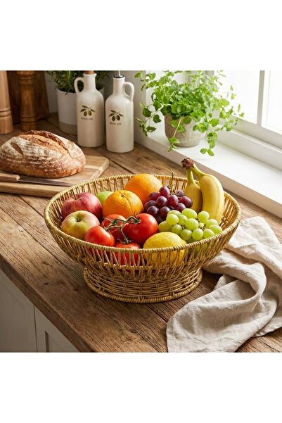 BY NEVSER ®   31 cm Plastic Rattan Serving Bowl – Natural Wicker Look Decorat...