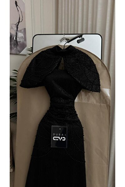 FASHION Luxurious Black Evening Gown Full of Glittering Sequins and Hanging B...