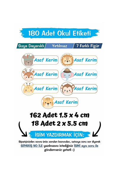 TOZLU RAF Okul Etiketi Kalem Defter Özel Isim Yazılabilen Etiket 180 Adet