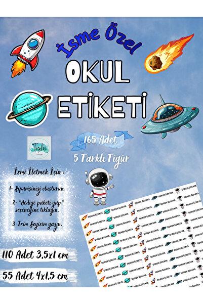 TOZLU RAF 165 Adet Kişiye Özel Uzay Temalı Okul Etiketi
