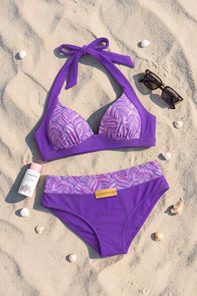 Luvensa Mor Parlak Desenli Dolgulu Bikini Takımı