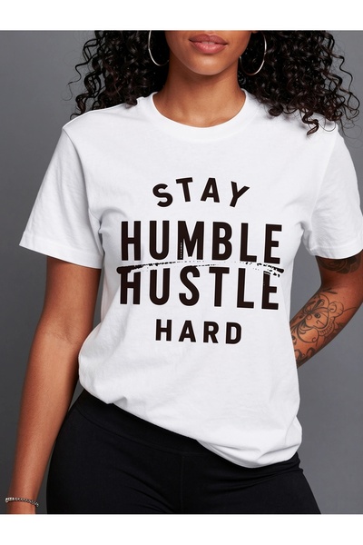 BASEPULSE تي شيرت نسائي تحفيزي بطبعة 'STAY HUMBLE HUSTLE HARD' - قميص فضفاض ب...
