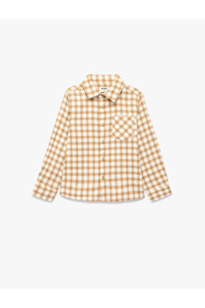 Koton Cotton Long Sleeve Single Pocket Buttoned Plaid Shirt