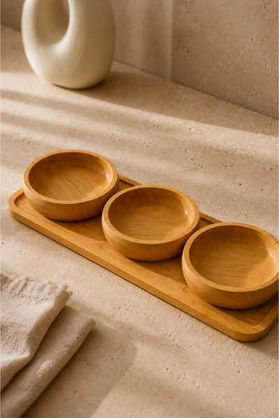 Tutku Home Bambu Tepsili 3'lü Çerezlik & Kahvaltılık