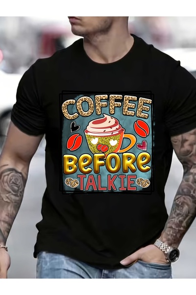 LİNA06 تي شيرت بطباعة Coffee Before Talkie Fun Cozy بوزن 180 جرام، هدية مثالي...