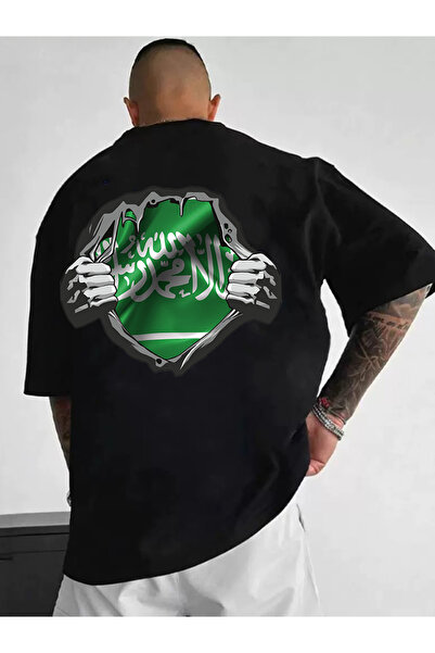 SAUDI قميص قطني 100% للرجال والنساء - تي شيرت فضفاض بياقة دائرية وأكمام قصيرة...