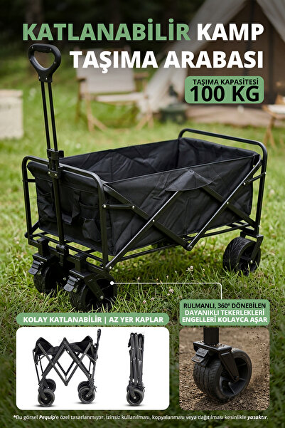 Pequip Katlanabilir Kamp Plaj Arabası - 100 Kg Kapasiteli Frenli Kalın Teker ...