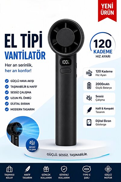 Voltico 120 Kademeli Dijital Ekranlı Kablosuz El Tipi Vantilatör Type-C Şarjl...