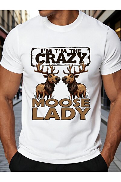 LİNA06 Cartoon Animal Style Men's T-Shirt Moose Lady Graphic Design Casual We...