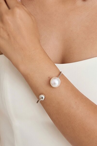 RMY MODA Women's Silver Pearl Detailed Minimalist Bracelet