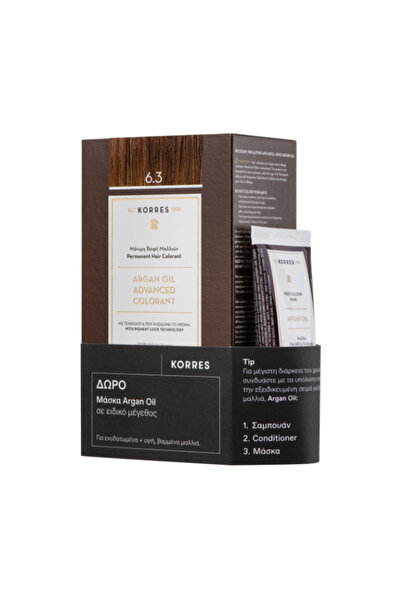korres Argan Oil Advanced Colorant 6.3 Βαφή Μαλλιών Ξανθό Σκούρο Χρυσό / Μελί...