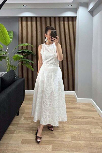 Banu Angay Lunea Brode Embroidered Cotton Two-Piece Set White