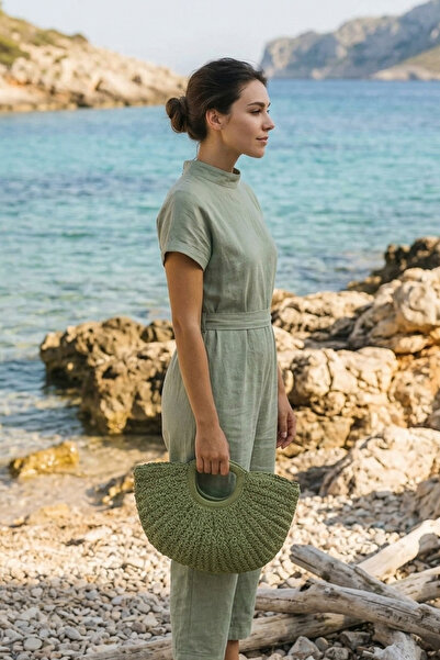Marina Swimwear حقيبة منسوجة يدويًا من القش - خضراء CNT2603-5