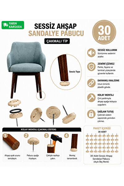 ÖZTEK SESSİZ SANDALYE PAPUCU 22 ÇAP ÇİVİLİ SİSTEM AHŞAP SANDALYE PAPUCU