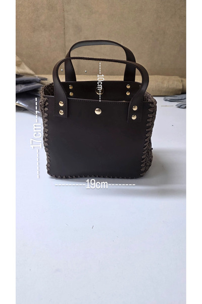 Zümrüdüanka Handmade Koyu kahverengi rafya ipinden astarsiz çıt çıt el canta