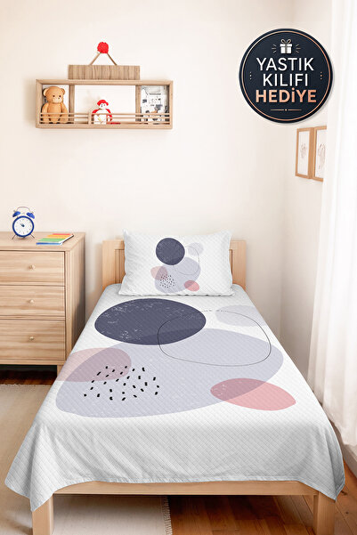 Evimde Bambaşka Geometric Gray Young Room Single Pique Set - Modern Powder 16...