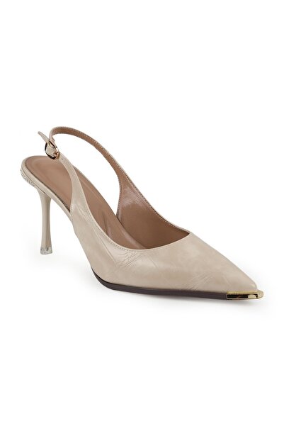 Libero Women's Stiletto Patterned Metal Toe Detailed Slingback Thin Heeled Ev...