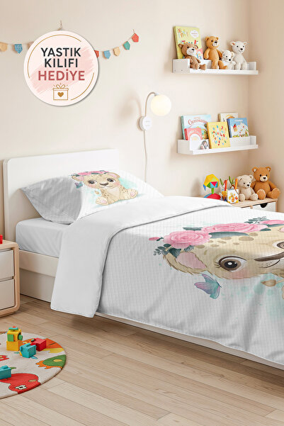 Evimde Bambaşka Pink Lion Cub Girl's Pique Set-Pastel Floral Mint Baby Room B...