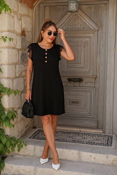 Generic Brand Women's Short Lace Sleeve Front Button Viscose Dress