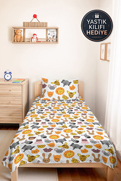Evimde Bambaşka Safari Animal Kids' Room Single Pique Set - Colorful Cute 160...