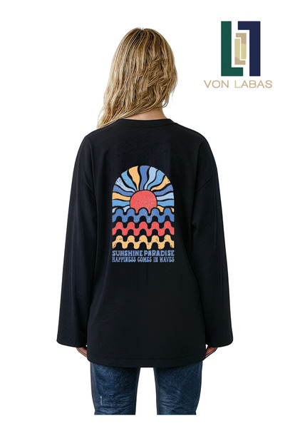 Grafftee Clothing Summer Vibe Themed Wide Sleeve Oversize Long Sleeve White T...