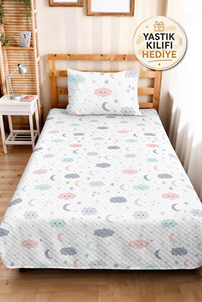 Evimde Bambaşka Cloud Star Moon Pastel Children's Room Single Pique Set - Min...